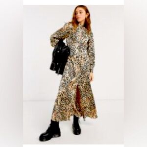 ASOS Satin high neck button through open back maxi tea dress in leopard print